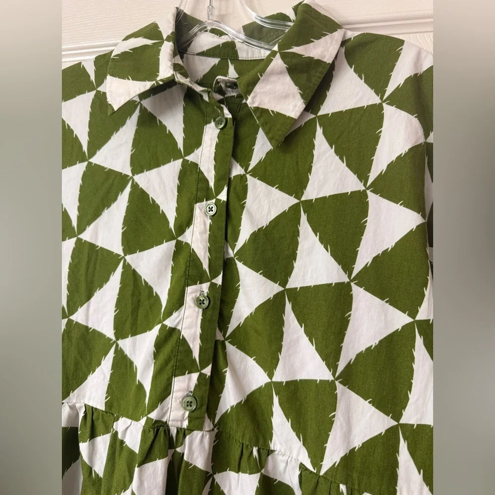 MAEVE by ANTHROPOLOGIE Bettina Green Geometric Print Tiered Dress Small S NWOT - Picture 4 of 6